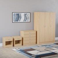 Home Discount Riano 4Pc Bedroom Set 4 Drawer Chest 3 Door Wardrobe Storage Furniture in Brown