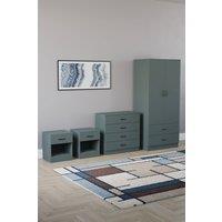 Home Discount Riano 4 Piece Bedroom Set - 1 Drawer Bedside, 4 Drawer Chest, Wardrobe in Green