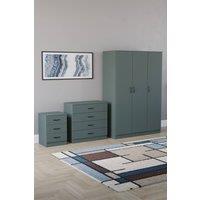 Home Discount Riano 3Pc Bedroom Set - 3 Drawer Bedside, 4 Drawer Chest & Wardrobe in Green