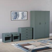 Home Discount Riano 4Pc Bedroom Set 4 Drawer Chest 3 Door Wardrobe Storage Furniture in Green