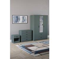 Home Discount Vida Designs 3Pc Bedroom Set 1Bedside, 4 Drawer Chest, Mirror Wardrobe in Green