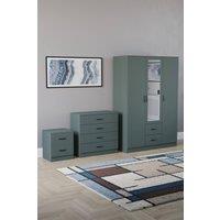 Home Discount Vida Designs 3Pc Bedroom Set 2Bedside, 4 Drawer Chest, Mirror Wardrobe in Green