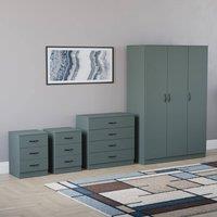 HD Designs 4Pc Bedroom Set 2x3Drawer Bedside, 4Drawer, 3 Dr Wardrobe in Green