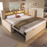 Merax Upholstered Single Daybed with Trundle Storage Headboard & Charging in Beige
