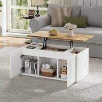 BTM Height Adjustable Coffee Table Dining Sofa Table White Wood Storage