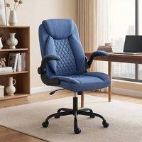 HOMCOM Linen-Look Computer Desk Chair with Thick Cushion in Blue