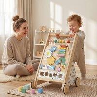 AIYAPLAY Wooden Baby Walker with Speed Control, Activity Centre for 18 M+ in Natural