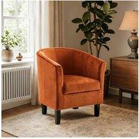 Home Source Velvet Fabric Tub Chair Sofa Armchair Living Room Modern Office in Orange