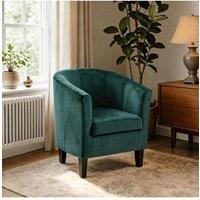Home Source Velvet Fabric Tub Chair Sofa Armchair Living Room Modern Office in Dark Green