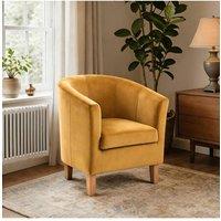 Home Source Velvet Fabric Tub Chair Sofa Armchair Living Room Modern Office in Mustard