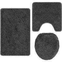 Berkfield Home 3 Piece Bath Mat Set Dark Grey Polypropylen Non-Slip | Size: Medium