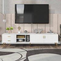 Merax Modern White Fluted TV Stand with Gold Legs for TVs up to 80 Inches