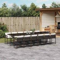 Berkfield Home 13 Piece Garden Dining Set with Cushions Brown Poly Rattan