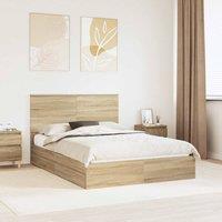 Berkfield Home Storage Bed with Drawer Sonoma Oak 140 x 190 cm Engineered Wood in Brown