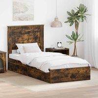 Berkfield Home Storage Bed with Drawer Smoked Oak 90 x 190 cm Engineered Wood in Brown