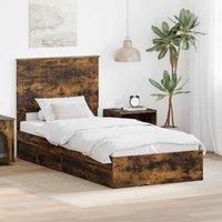 Berkfield Home Storage Bed with Drawer Smoked Oak 90 x 200 cm Engineered Wood in Brown