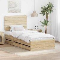 Berkfield Home Bed Frame with Drawer Sonoma Oak 75 x 190 cm Engineer Wood in Brown
