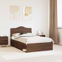 Berkfield Home Bed Frame with Headboard Brown Oak 120 x 190 cm Solid Pine Wood