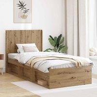 Berkfield Home Bed Frame with Storage & Headboard Artisan Oak 75 x 190 cm in Brown