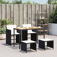 Berkfield Home 5 Piece Garden Dining Set with Cushions Black Poly Rattan