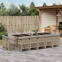 Berkfield Home 15 Piece Garden Dining Set with Cushions Mix Beige Poly Rattan