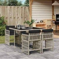 Berkfield Home 5 Piece Garden Dining Set with Cushions Light Grey Poly Rattan