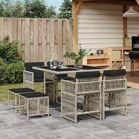 Berkfield Home 9 Piece Garden Dining Set with Cushions Light Grey Poly Rattan