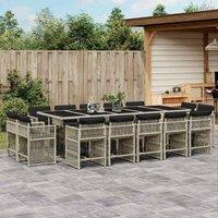 Berkfield Home 15 Piece Garden Dining Set with Cushions Light Grey Poly Rattan