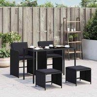 Berkfield Home 5 Piece Garden Dining Set with Cushions Black Poly Rattan