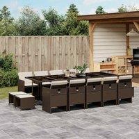 Berkfield Home 15 Piece Garden Dining Set with Cushions Brown Poly Rattan