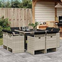 Berkfield Home 9 Piece Garden Dining Set with Cushions Light Grey Poly Rattan