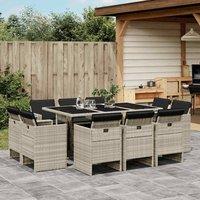 Berkfield Home 11 Piece Garden Dining Set with Cushions Light Grey Poly Rattan