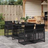 Berkfield Home 5 Piece Garden Dining Set with Cushions Black Poly Rattan