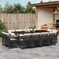 Berkfield Home 13 Piece Garden Dining Set with Cushions Black Poly Rattan
