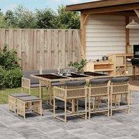 Berkfield Home 11 Piece Garden Dining Set with Cushions Mix Beige Poly Rattan