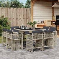 Berkfield Home 9 Piece Garden Dining Set with Cushions Light Grey Poly Rattan