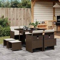 Berkfield Home 9 Piece Garden Dining Set with Cushions Brown Poly Rattan