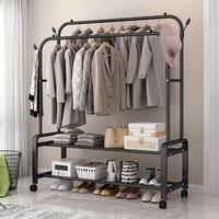 Living and Home 2-Rod Clothes Garment Rack with Wheels in Black