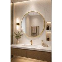 Garden Sanctuary Nordic Round Bathroom Framed Mirror Wall Hanging in Gold