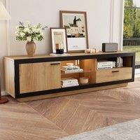 Rolipo Modern 160cm Wood & Black LED TV Stand Cabinet for 70 Inch TV in Brown