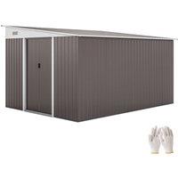 Rolipo 11.3 x 9.2ft Lean-To Metal Garden Shed with Sliding Doors, Grey