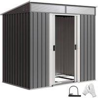 Rolipo 6.5 x 4ft Galvanised Metal Shed with Sliding Doors & Vents, Grey