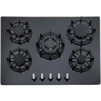 SIA Black 5 Burner 70 cm Gas On Glass Hob With Cast Iron Pan Stands R8