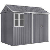Rolipo 8 x 6ft Galvanised Metal Garden Shed with Doors, Window & Vents, Grey