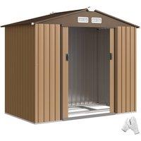 Rolipo 7 x 4ft Lockable Metal Garden Shed, Light Brown