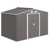 Rolipo 9 x 6ft Metal Garden Shed with Ventilation & Doors, Light Grey
