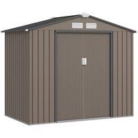 Rolipo 7 x 4ft Metal Garden Shed with Foundation Kit & Double Doors, Brown