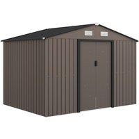 Rolipo 9 x 6ft Metal Garden Shed with Foundation Kit & Double Doors, Brown