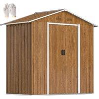 Rolipo 6.5 x 3.5ft Metal Garden Shed, Brown Wood Effect in Dark Brown