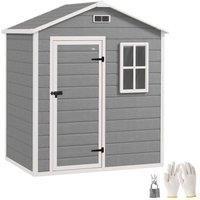 Rolipo 6 x 4ft Plastic Garden Shed with Floor, Window & Lockable Door, Grey